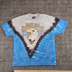 Vtg 1991 1994 Bike Week Daytona FL Harley Davidson Shirt Blue XL Tie Dye Eagle